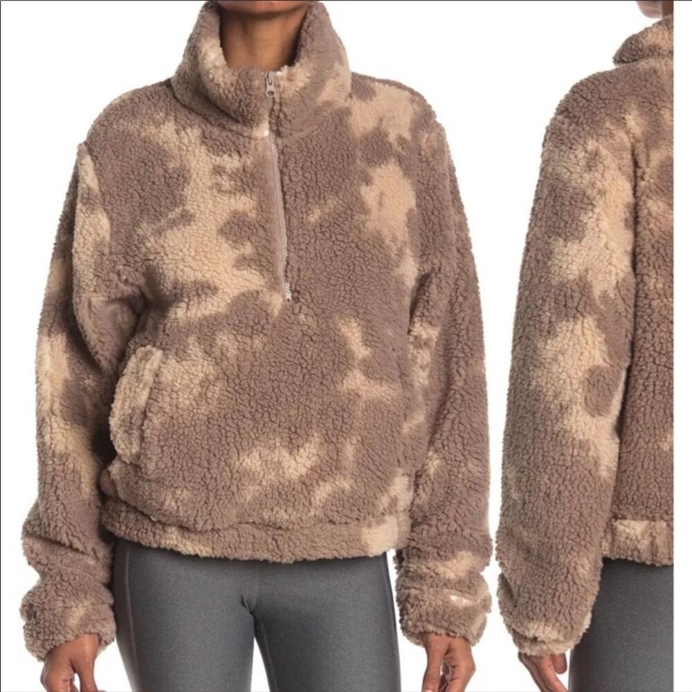 NEW Sage Collective Womens Jetsetter Cropped Teddy Jacket Dune Camo Tie Dye XL